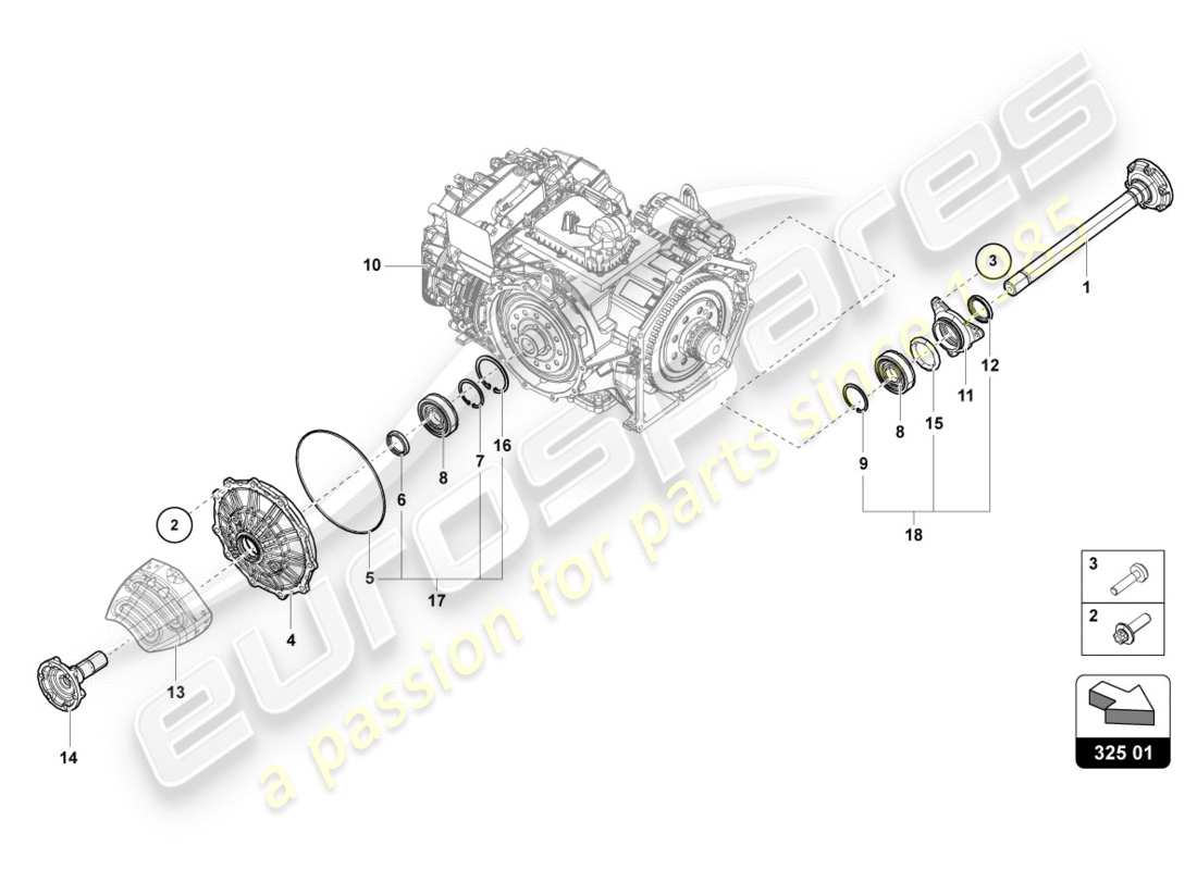 lamborghini 2016 (lp610-4 spyder) eje bridado con cojinete diagrama de piezas