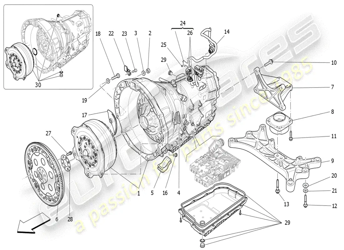 maserati ghibli (2019) diagrama de piezas de las carcasas de la caja de cambios