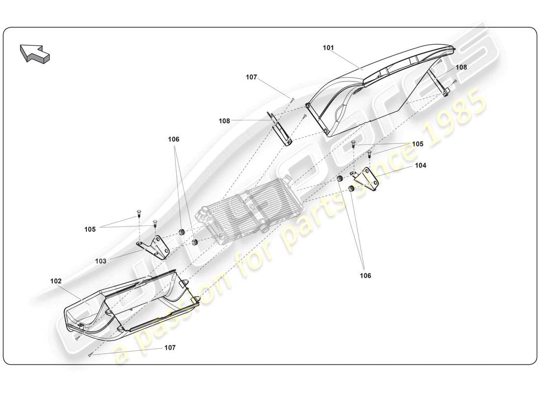 lamborghini super trofeo (2009-2014) diagrama de piezas del enfriador medio del conducto de aire