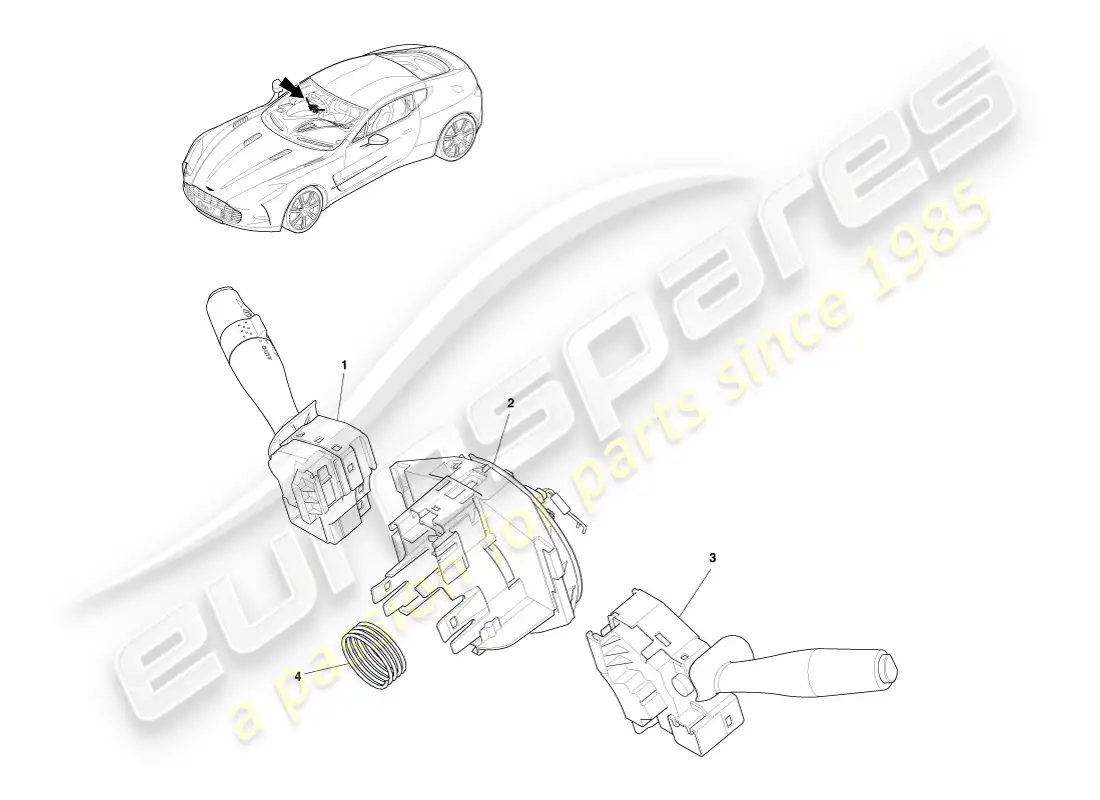 aston martin one-77 (2011) interruptor de la columna de dirección diagrama de piezas