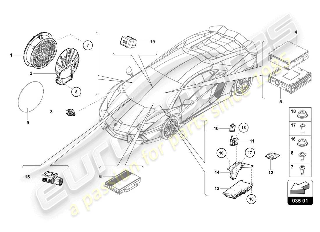 lamborghini lp700-4 roadster (2015) diagrama de piezas de la unidad de radio