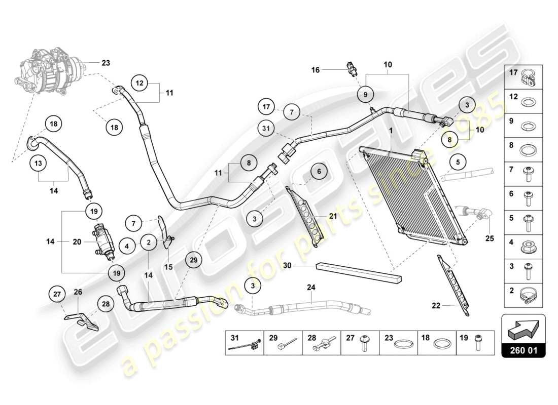 lamborghini lp700-4 roadster (2013) diagrama de piezas del condensador de a/c