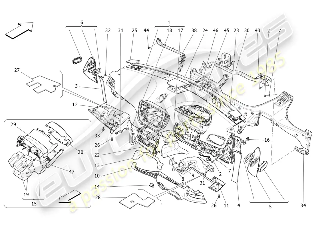 maserati ghibli (2016) unidad de tablero diagrama de piezas