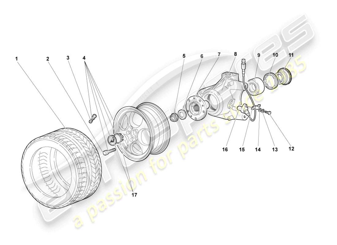lamborghini murcielago coupe (2002) diagrama de pieza delantero de la carcasa de cojinete de rueda