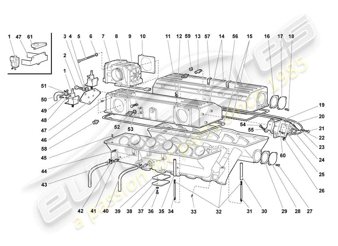 lamborghini murcielago roadster (2005) diagrama de piezas del sistema de admisión