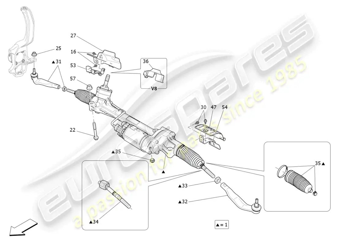 maserati levante (2020) unidad completa de cremallera de dirección diagrama de piezas