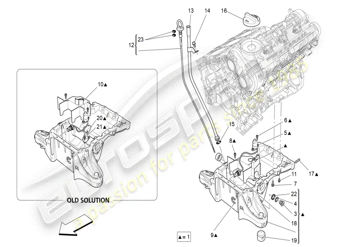 maserati ghibli (2019) sistema de lubricación: diagrama de piezas del circuito y de la colección