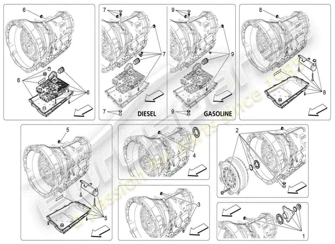 maserati ghibli (2019) diagrama de piezas de las carcasas de la caja de cambios
