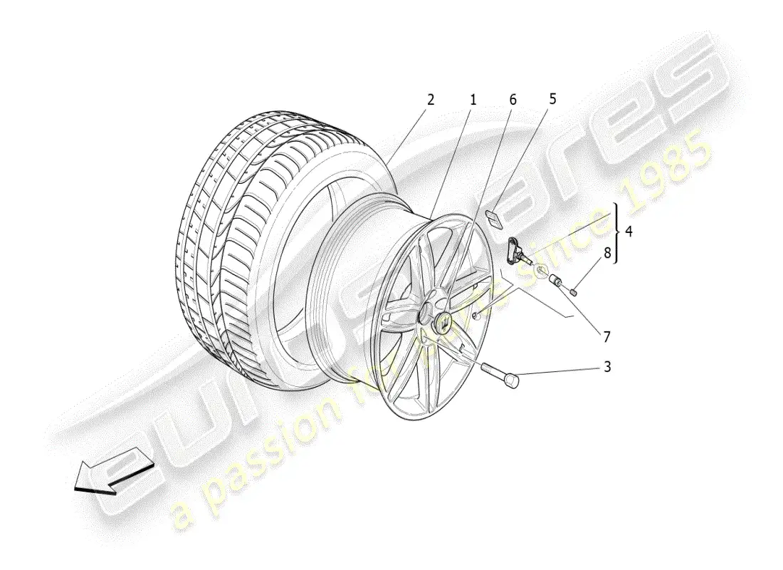 maserati ghibli (2019) diagrama de piezas de ruedas y neumáticos