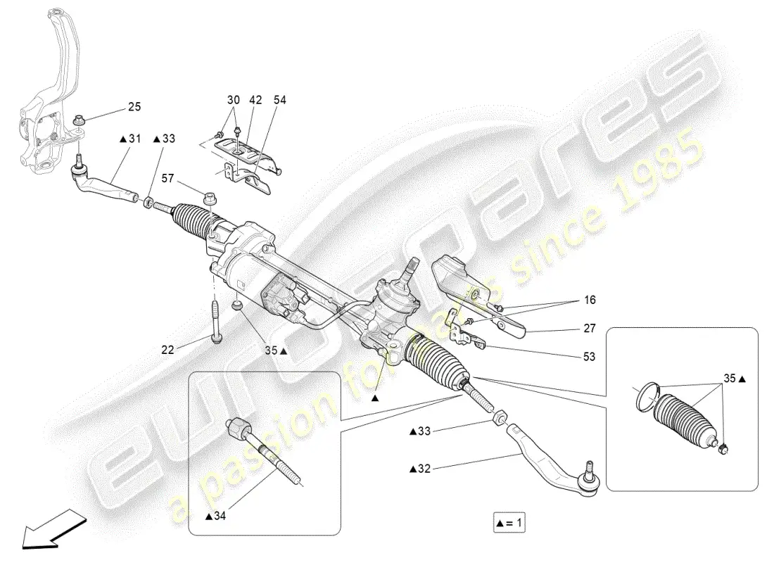 maserati ghibli (2019) diagrama de pieza de la unidad de cremallera de dirección completa