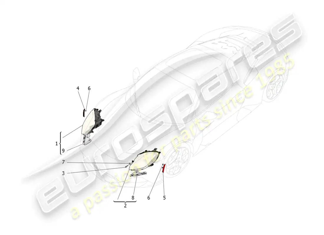 maserati mc20 (2023) grupos de faros diagrama de piezas