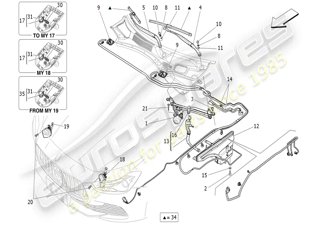 maserati ghibli (2019) dispositivos externos del vehículo diagrama de piezas