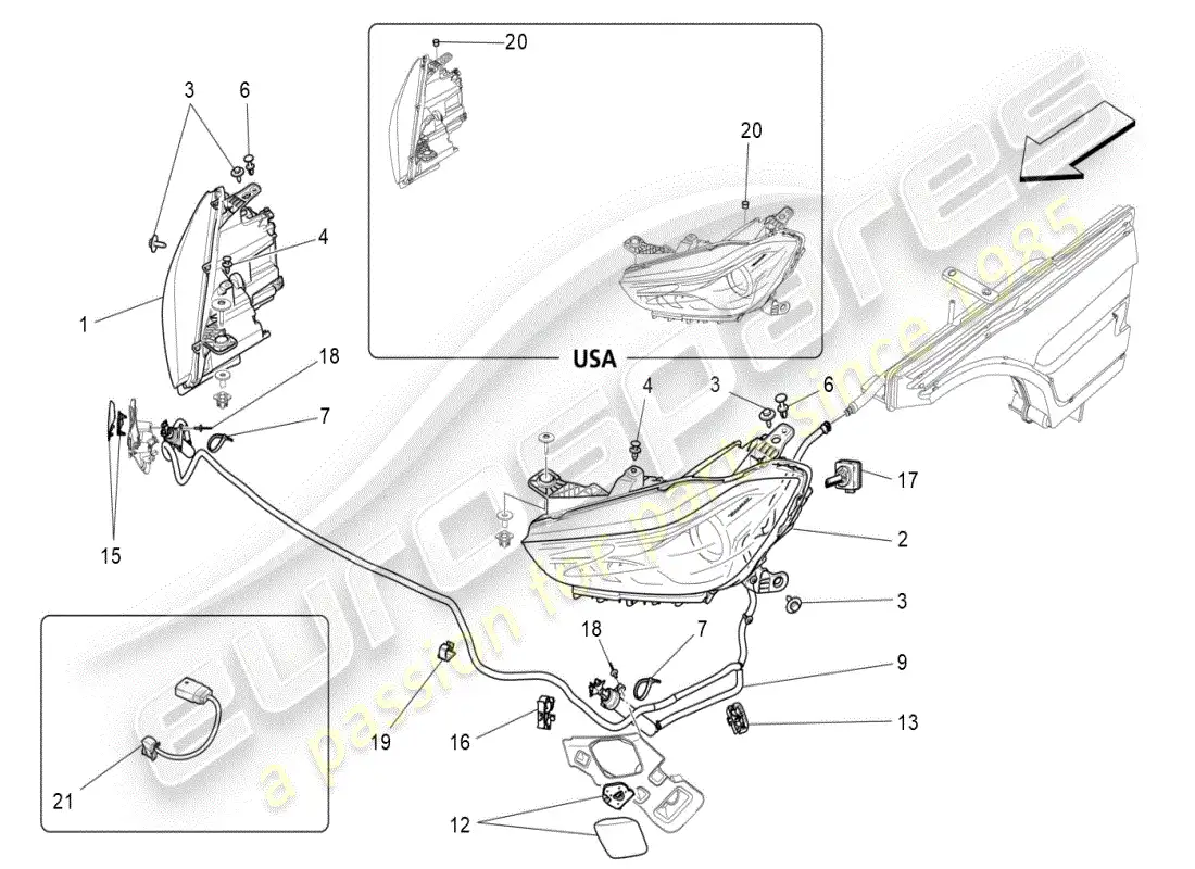 maserati ghibli (2019) grupos de faros diagrama de piezas