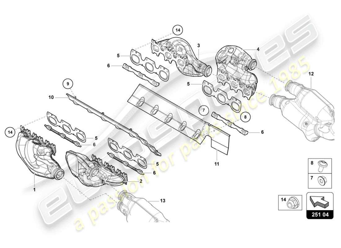 lamborghini 2020 (lp770-4 svj roadster) diagrama de piezas del sistema de escape