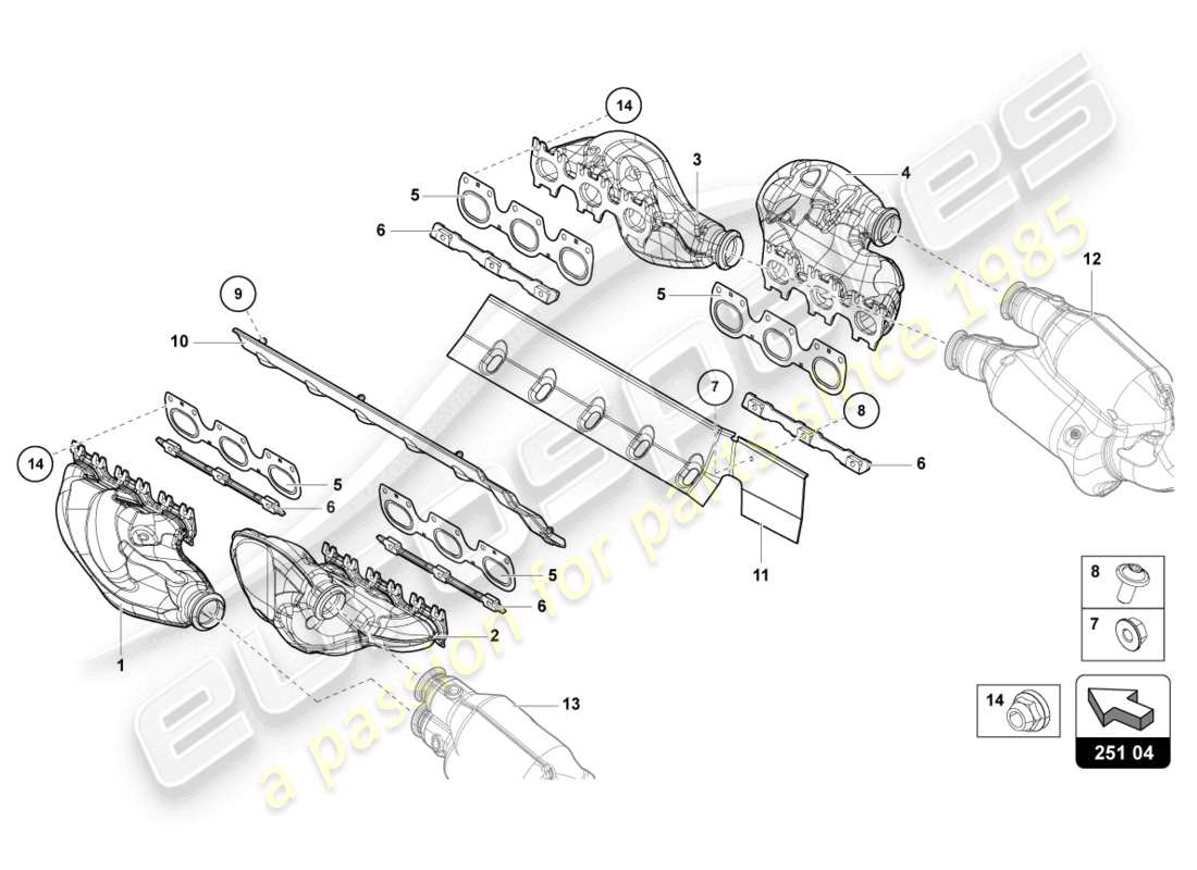 lamborghini lp770-4 svj roadster (2020) diagrama de piezas del sistema de escape