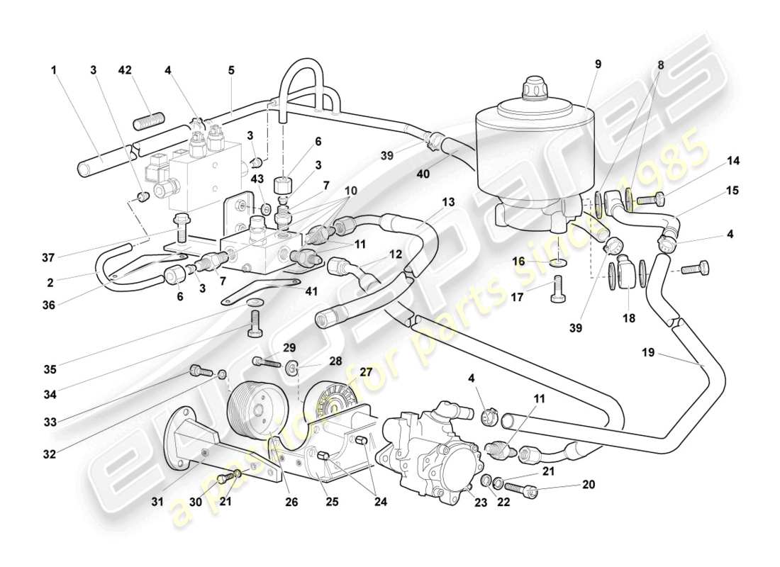 lamborghini murcielago coupe (2002) sistema hidráulico y depósito de líquido con conector. piezas diagrama de piezas