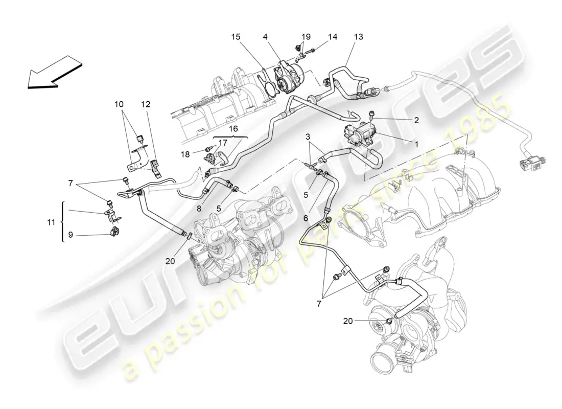 maserati levante (2020) sistema de aire adicional diagrama de piezas