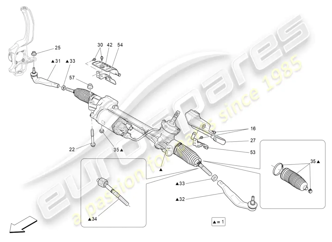 maserati levante (2020) unidad completa de cremallera de dirección diagrama de piezas