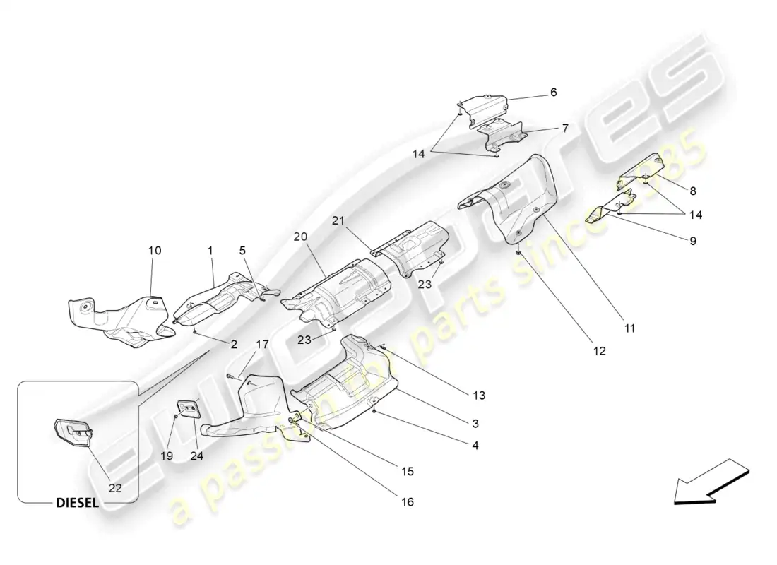 maserati ghibli (2015) paneles aislantes térmicos diagrama de piezas