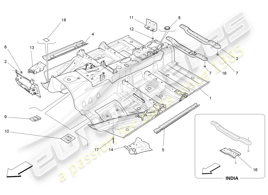 maserati ghibli (2014) marcos estructurales centrales y paneles de lamina diagrama de piezas