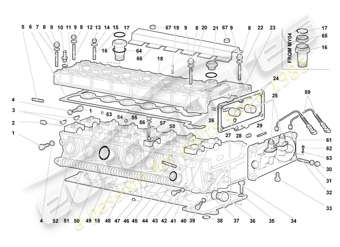 lamborghini murcielago roadster (2005) diagrama de pieza de la culata izquierda