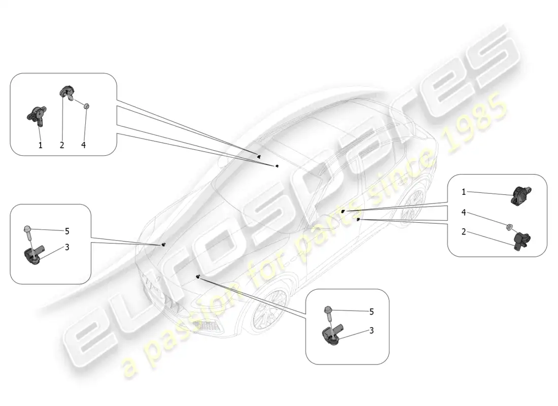 maserati grecale trofeo (2023) sensores de accidente diagrama de piezas