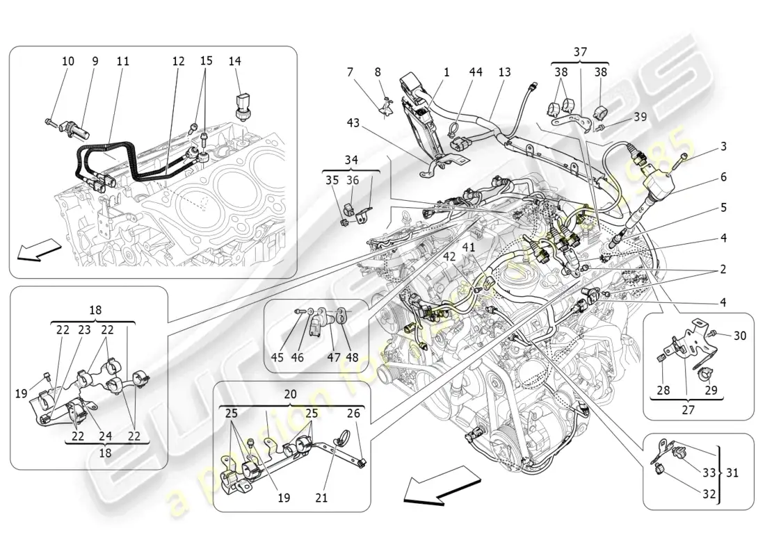 maserati levante modena s (2022) control electrónico: control de inyección y distribución del motor diagrama de piezas