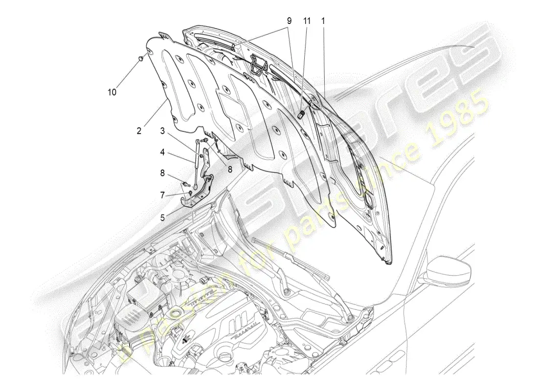 maserati ghibli (2019) diagrama de piezas de la tapa frontal