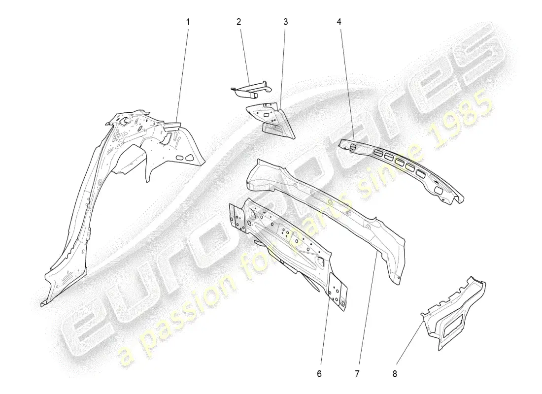 maserati ghibli (2019) carrocería y paneles exteriores traseros diagrama de piezas