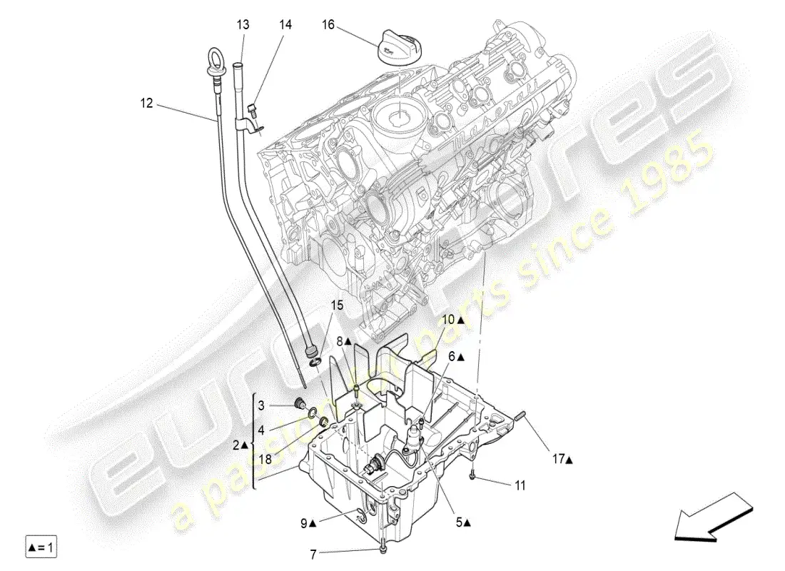 maserati ghibli (2019) sistema de lubricación: diagrama de piezas del circuito y de la colección