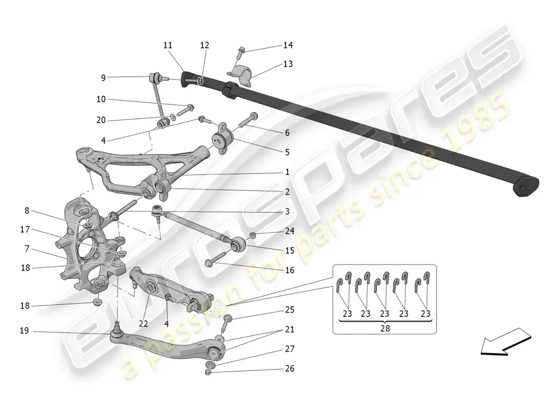 maserati mc20 (2023) rear suspension diagrama de piezas