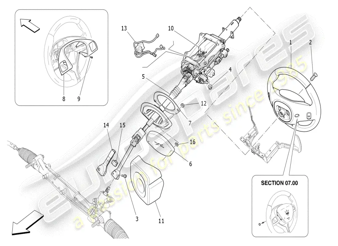 maserati ghibli (2019) diagrama de piezas de la unidad de volante y columna de dirección