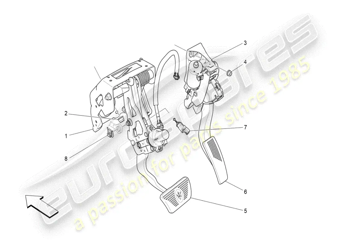 maserati ghibli (2019) diagrama de piezas completo de la unidad de pedalera