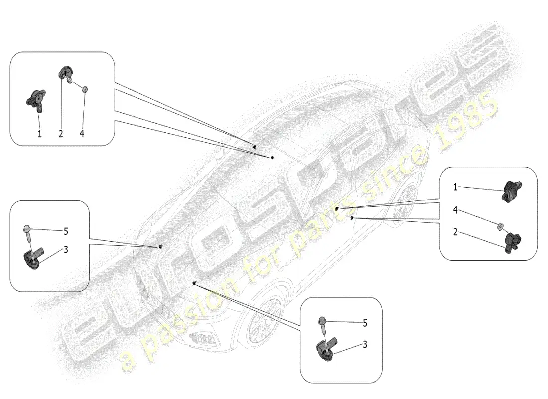 maserati grecale modena (2023) sensores de accidente diagrama de piezas