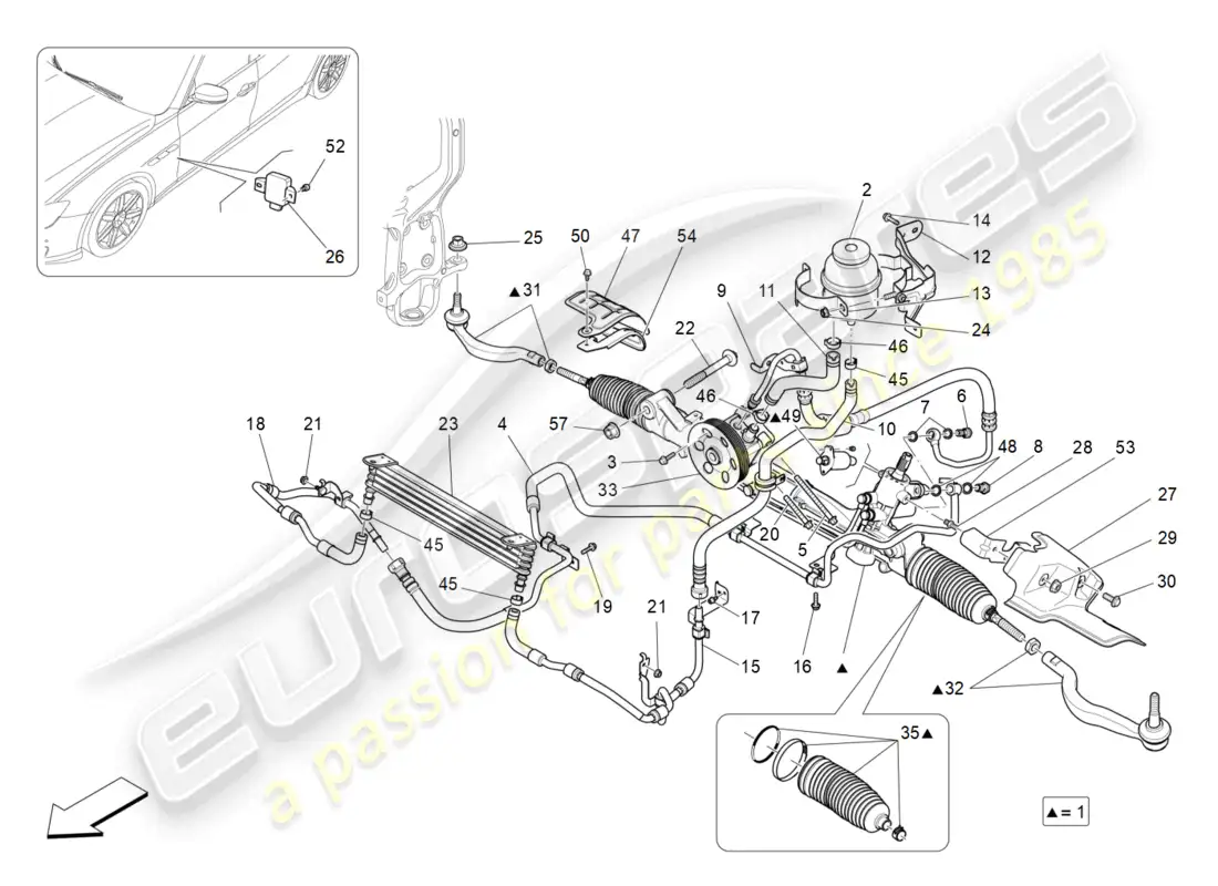 maserati ghibli (2016) unidad completa de cremallera de dirección diagrama de piezas