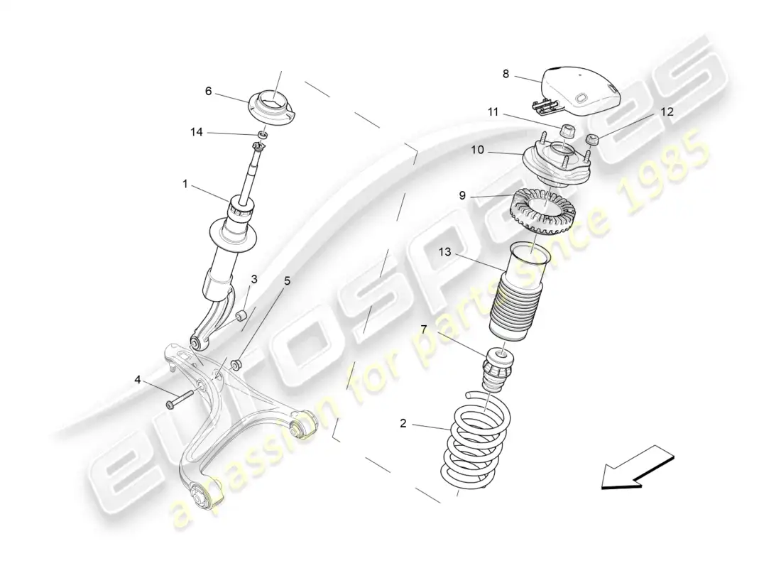 maserati ghibli (2016) dispositivos amortiguadores delanteros diagrama de piezas