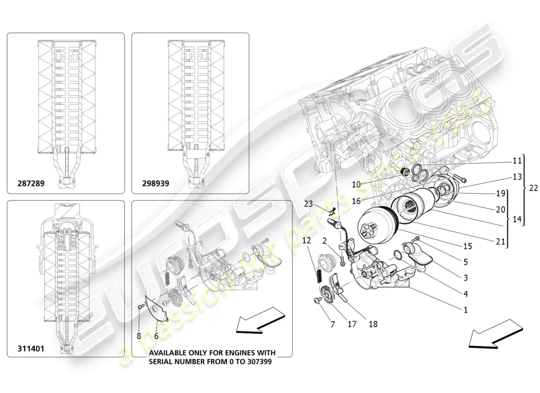 maserati ghibli (2018) sistema de lubricación: bomba y filtro diagrama de piezas