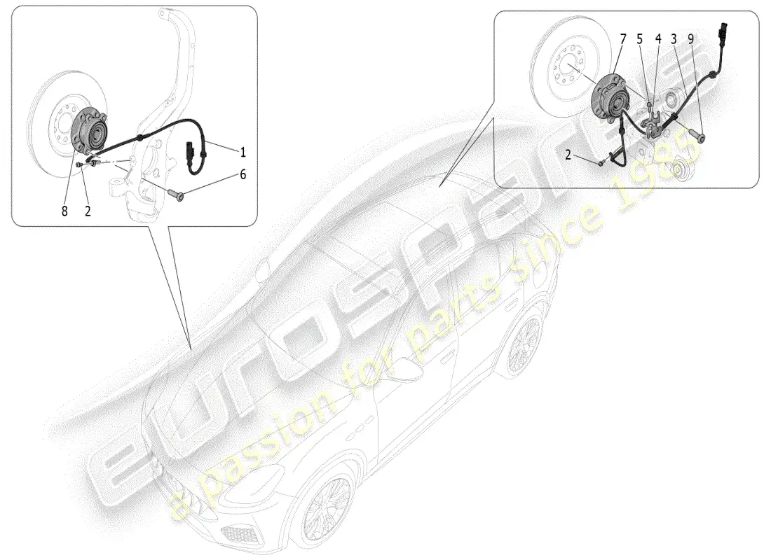 maserati grecale modena (2023) sistemas de control de frenado diagrama de piezas