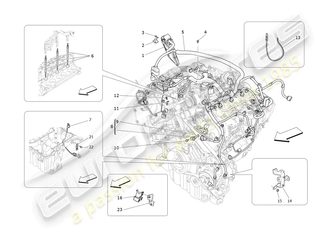 maserati levante (2019) control electrónico: control de inyección y distribución del motor diagrama de piezas