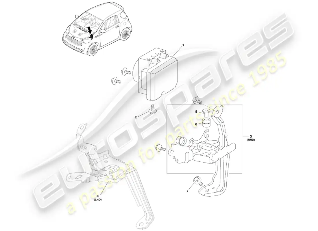 aston martin cygnet (2012) módulo de control electrónico de frenos diagrama de piezas