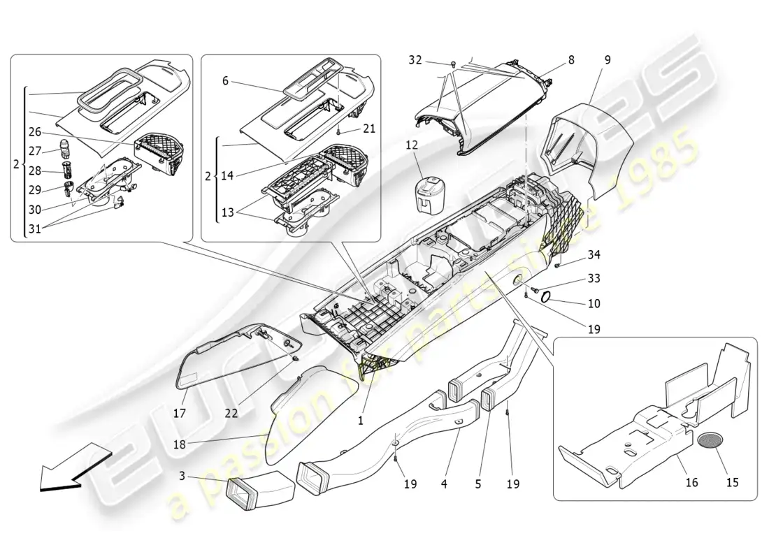 maserati ghibli (2016) consola de accesorios y consola central diagrama de piezas