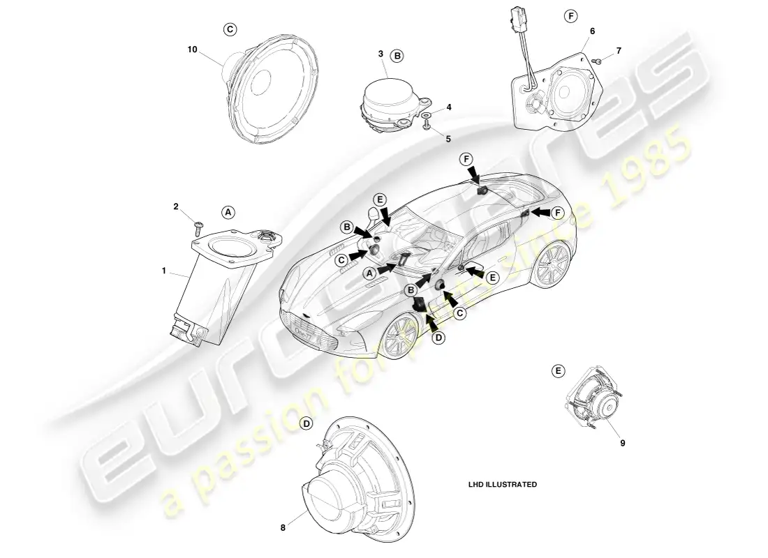 aston martin one-77 (2011) altavoces diagrama de piezas