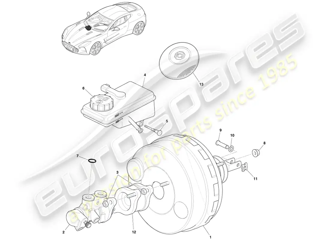 aston martin one-77 (2011) conjunto de freno de potencia diagrama de piezas