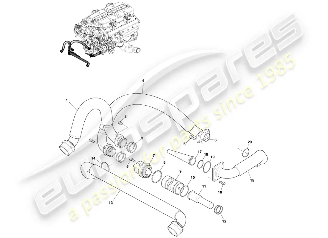aston martin one-77 (2011) tuberías de lubricación del motor diagrama de piezas