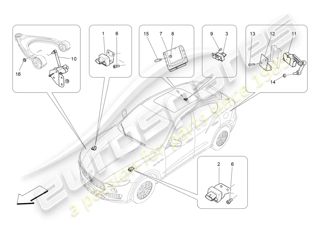 maserati levante modena s (2022) control electrónico (suspensión) diagrama de piezas