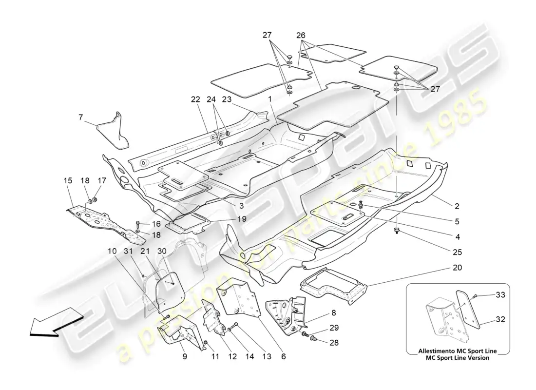 maserati grancabrio mc (2013) alfombrillas del habitáculo diagrama de piezas
