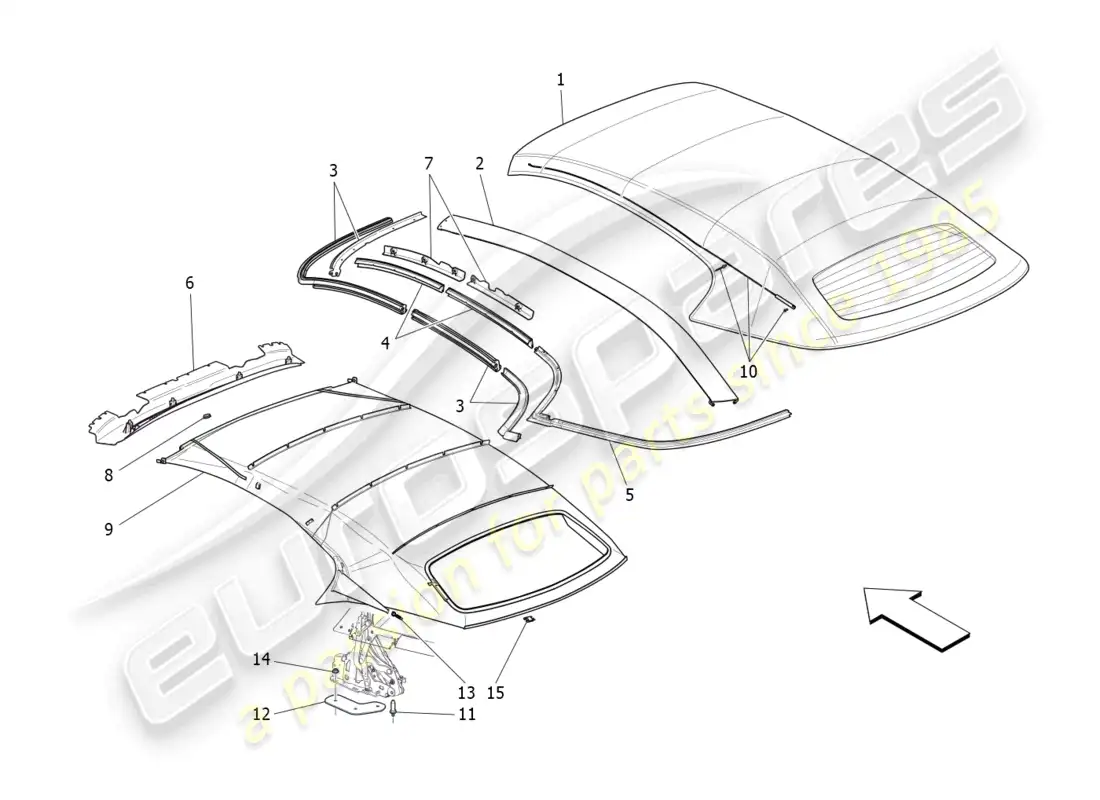 maserati grancabrio mc (2013) capote eléctrico: forros diagrama de piezas