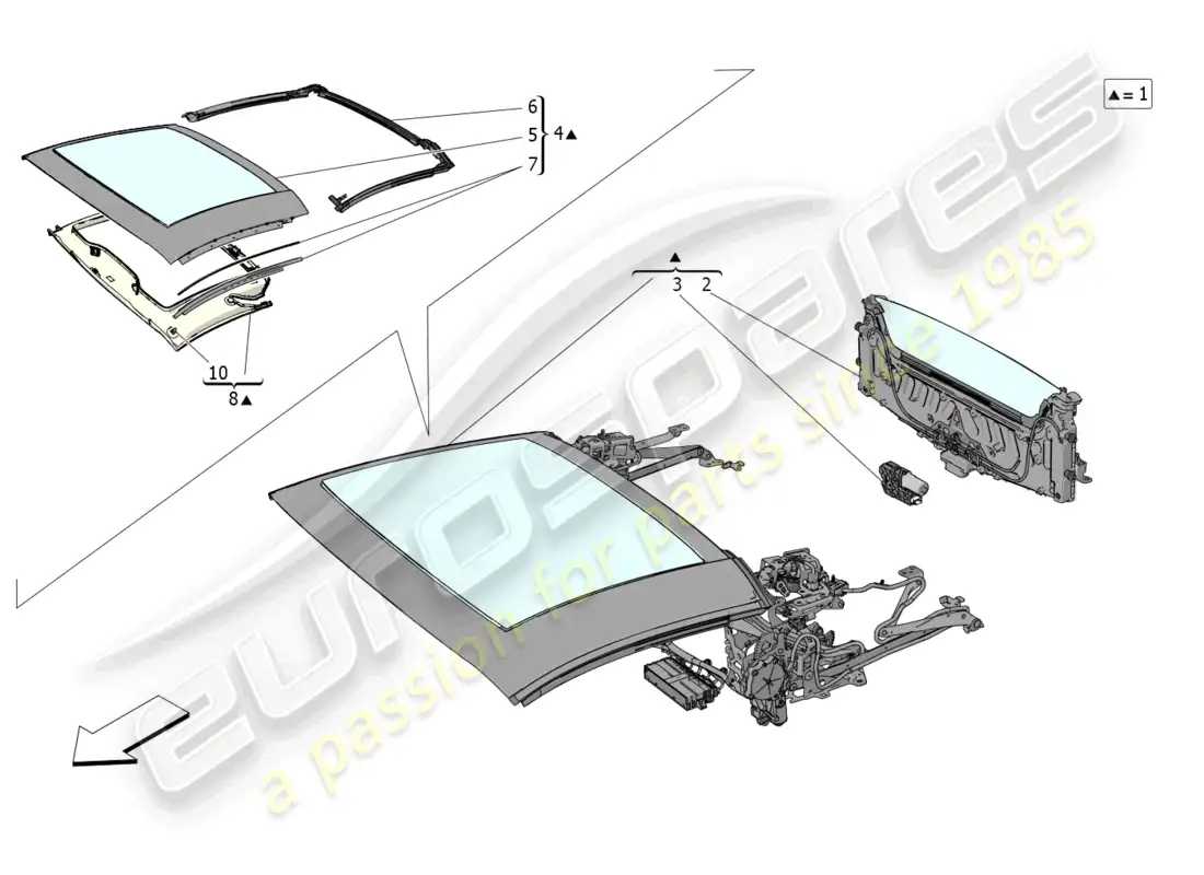 maserati mc20 cielo (2023) capote eléctrico: forros diagrama de piezas