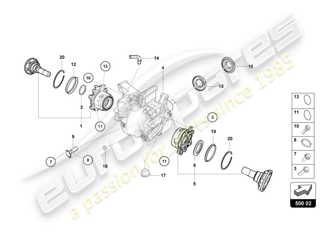 lamborghini 2018 (lp740-4 s coupe) carcasa para diferencial trasero esquema de piezas