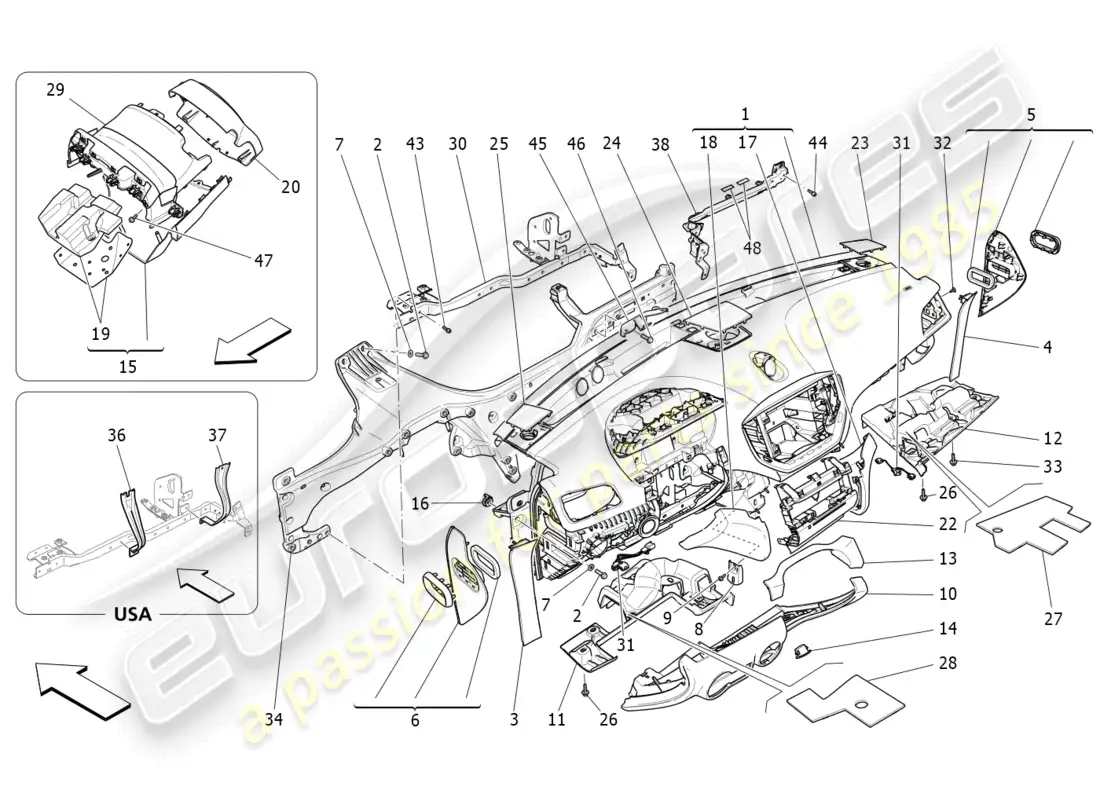 maserati ghibli (2016) unidad de tablero diagrama de piezas